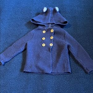Baby Boden Dark Blue Knit Hoodie with Bear Ears